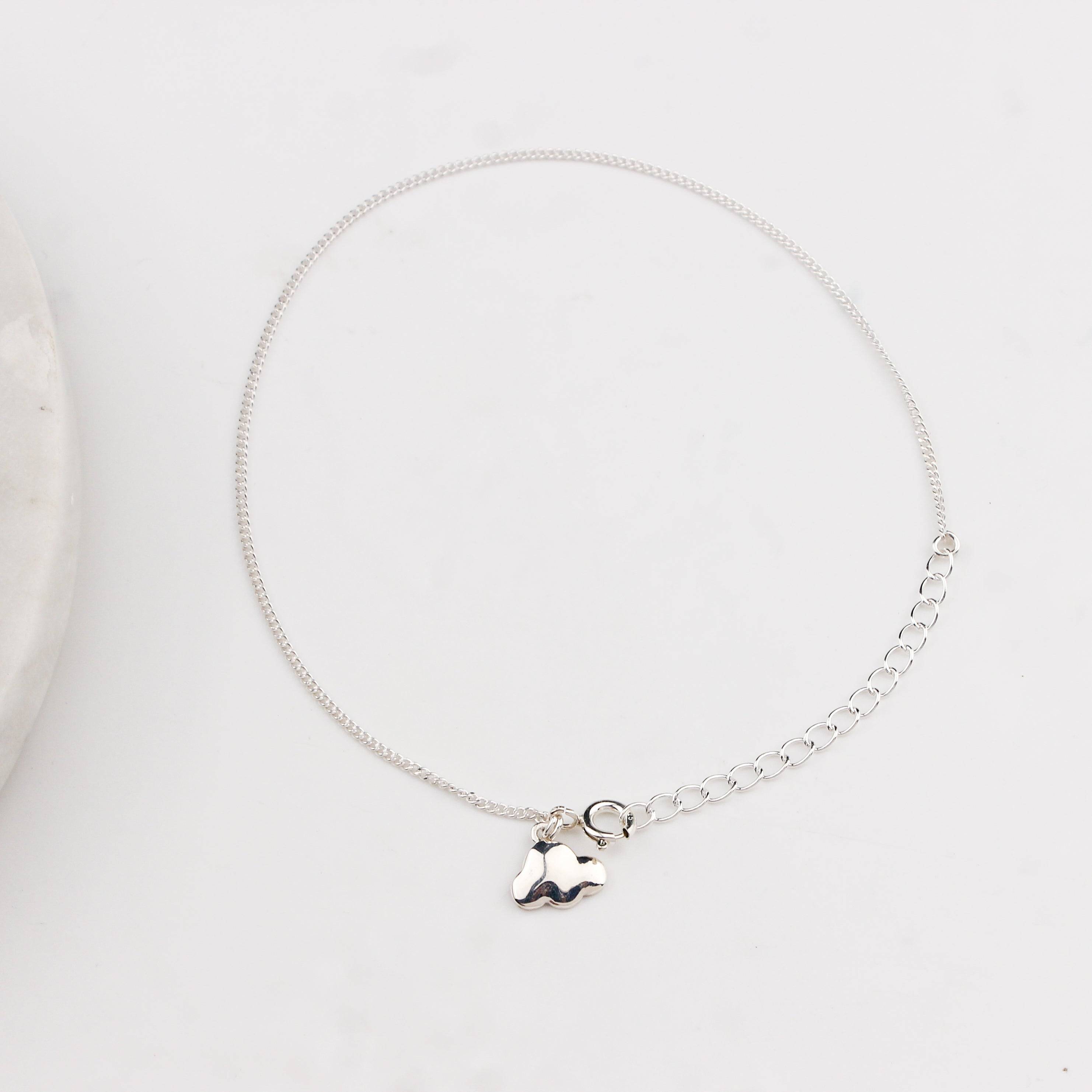 Minimal cloud charm silver anklet for everyday wear