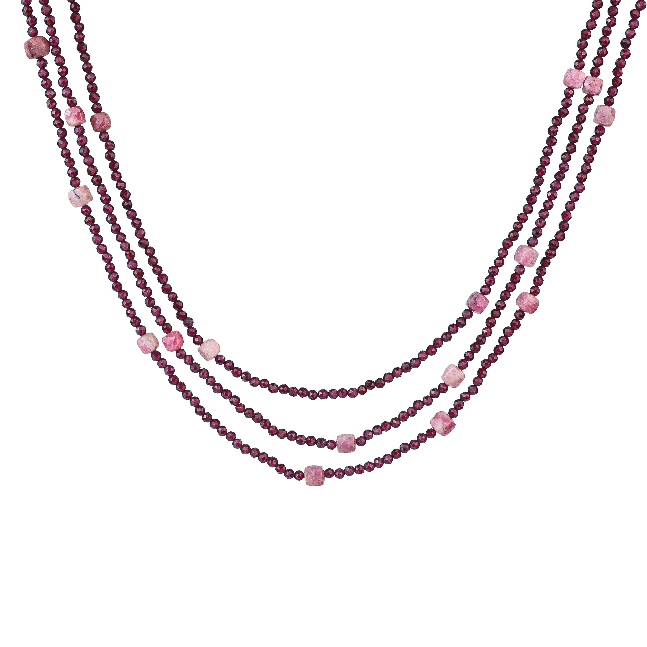 3 Layer Galaxy Necklace - Garnet & Pink Opal