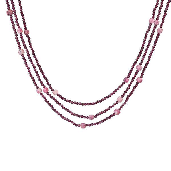 3 Layer Galaxy Necklace - Garnet & Pink Opal
