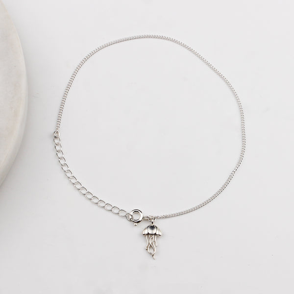Ocean-inspired jellyfish charm silver anklet