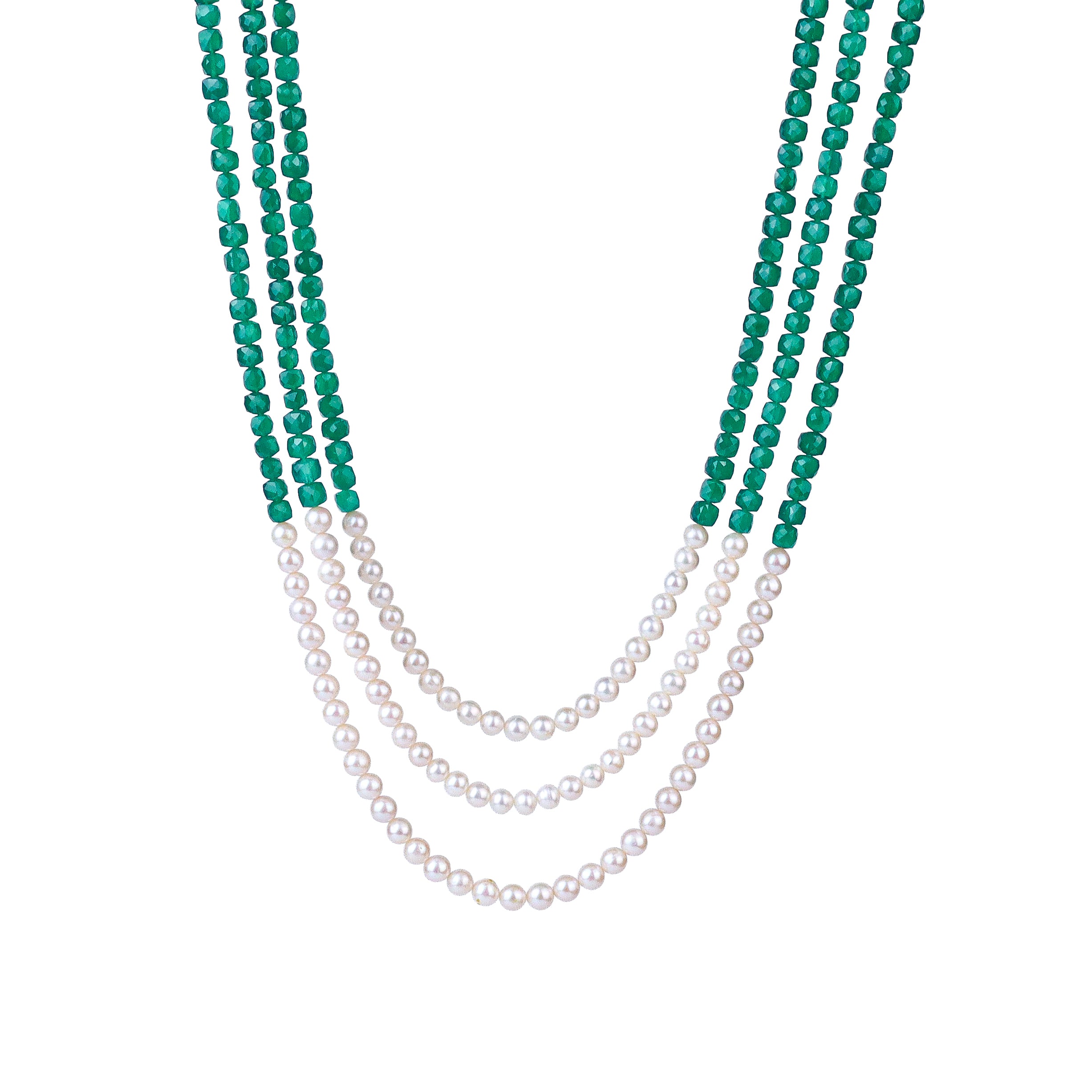 Luxe Necklace - Green Onyx & Fresh Water Pearls