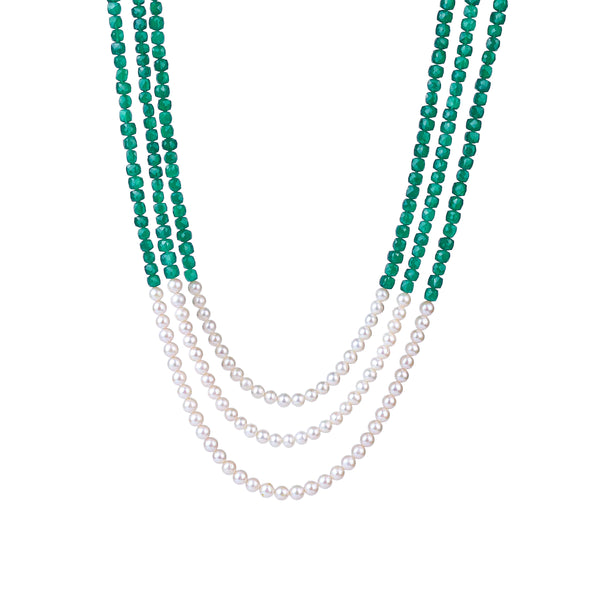 Luxe Necklace - Green Onyx & Fresh Water Pearls