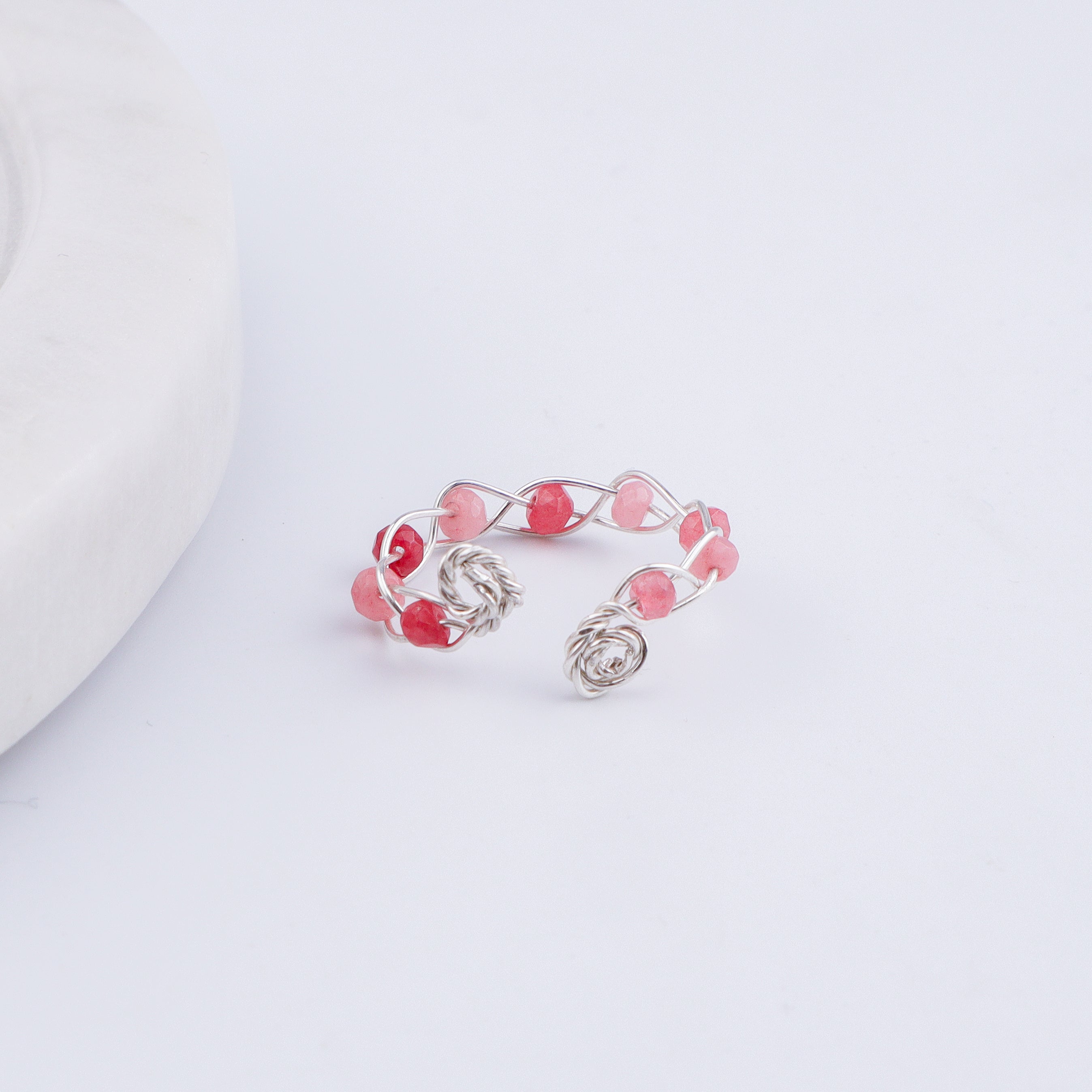 Pink Jade Wrapped Ring (Project Handmade)