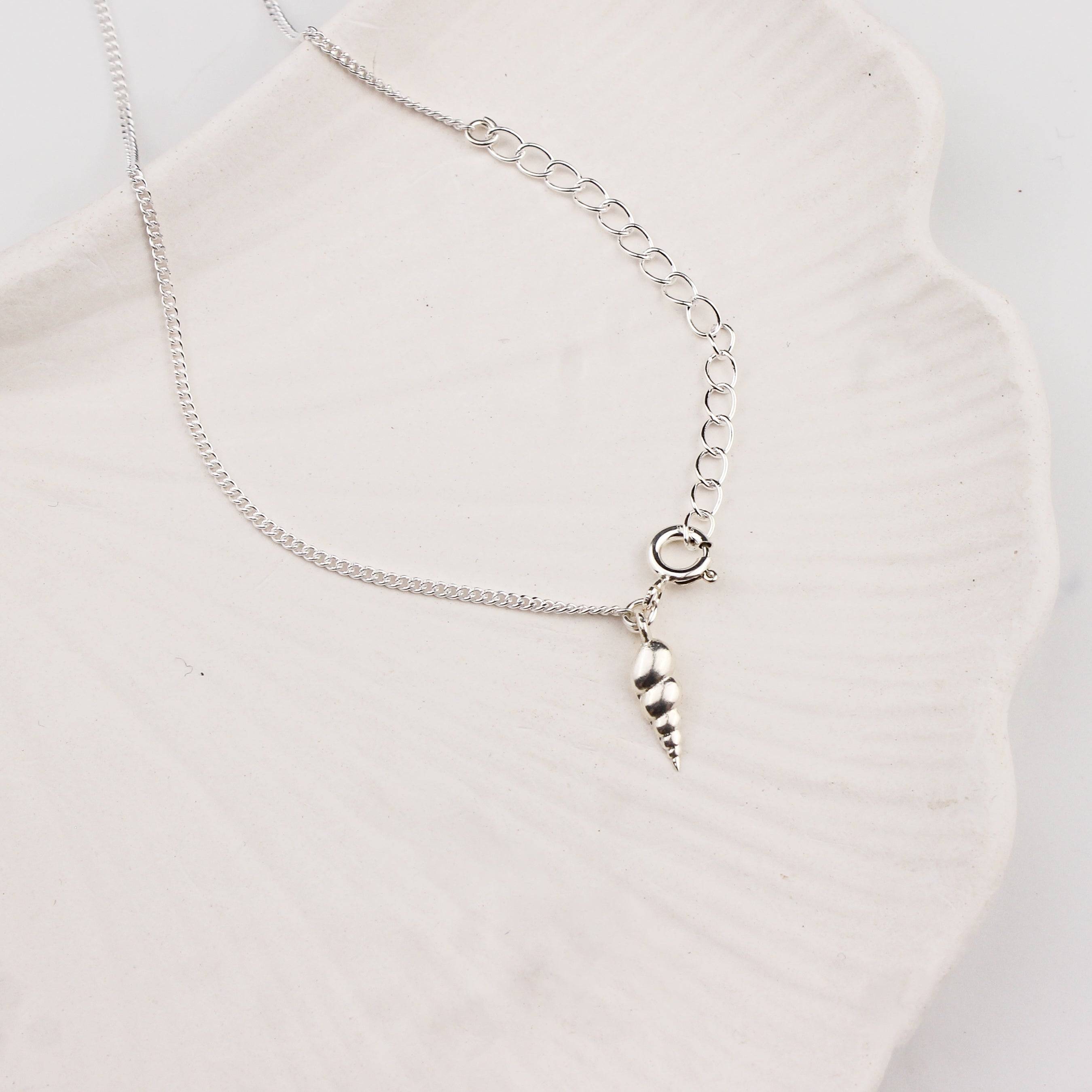 Silver Chain & Auger Shell Charm Anklet by House of Aadyaa