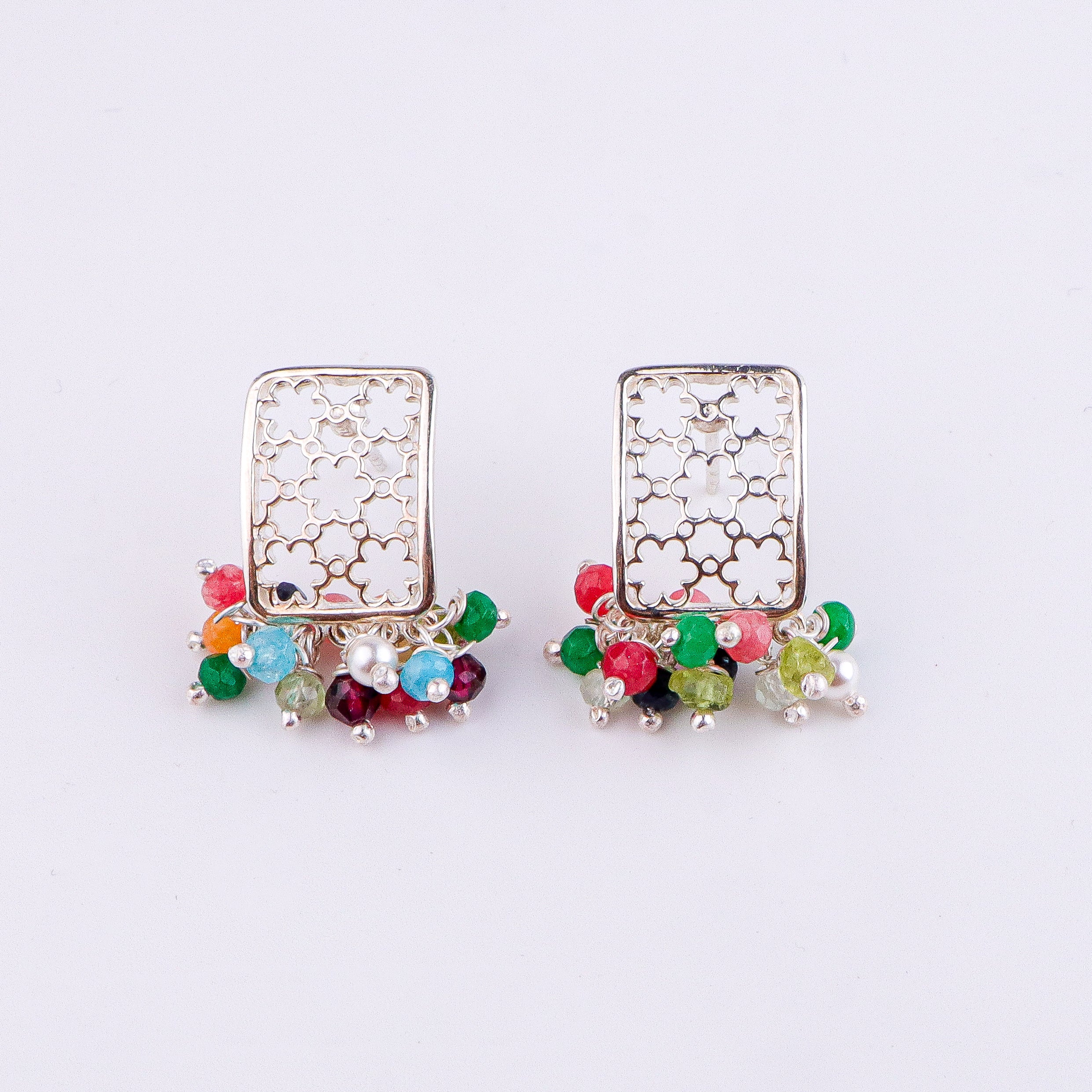 Pearl & Multicolour Bunch Filigree Flower Choker Set