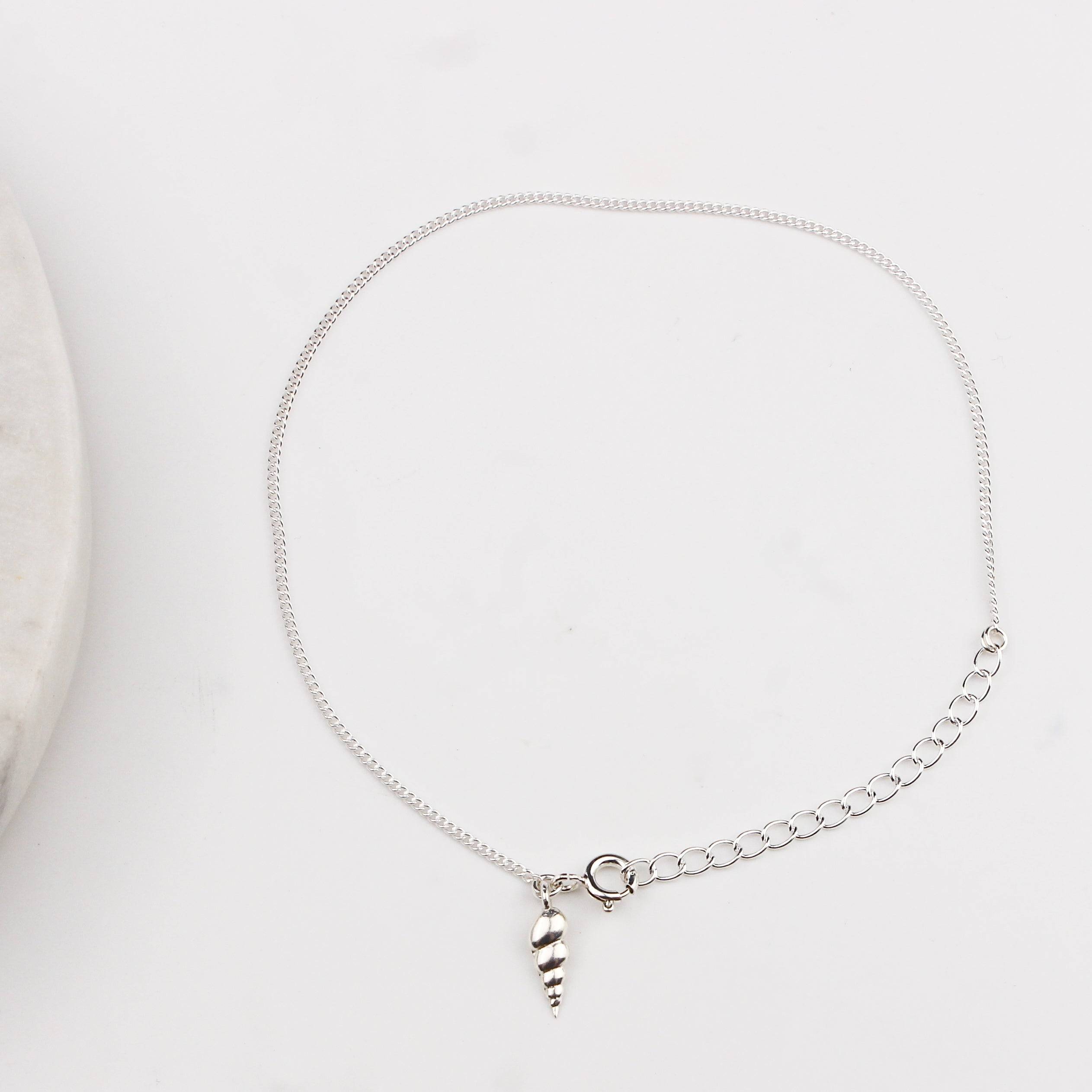 Coastal-inspired auger shell silver anklet for beach and vacation wear