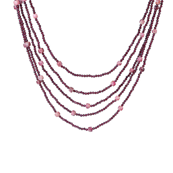 5 Layer Galaxy Necklace - Garnet & Pink Opal