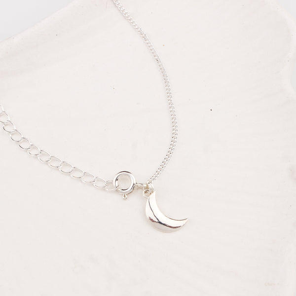 Silver Chain & Crescent Moon Charm Anklet by House of Aadyaa