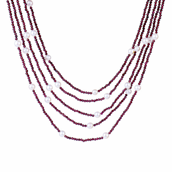 5 Layer Galaxy Necklace - Pink Opal & Pearls