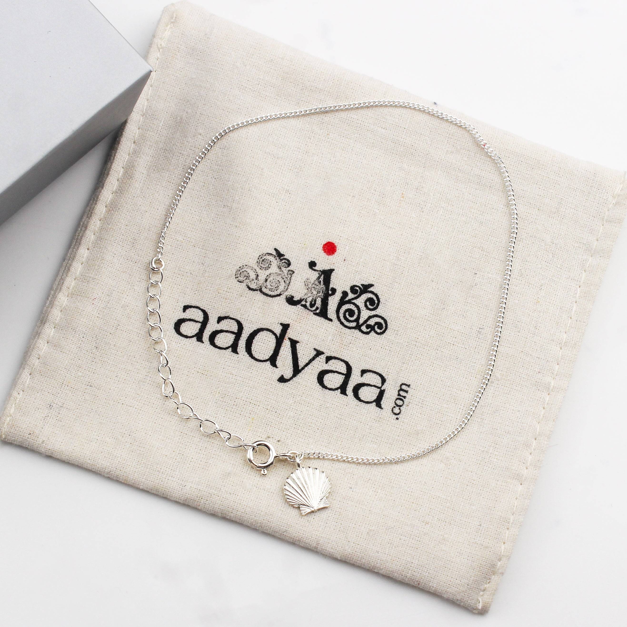 92.5 sterling silver chain anklet with shell charm