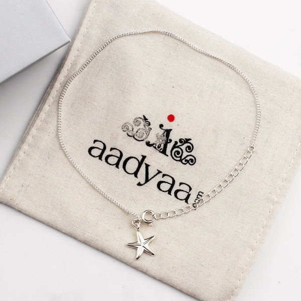 92.5 sterling silver chain anklet with starfish charm