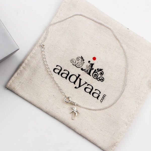 92.5 sterling silver chain anklet with coconut tree charm