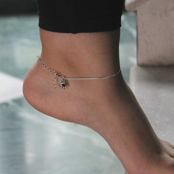 Delicate silver sun charm anklet for women