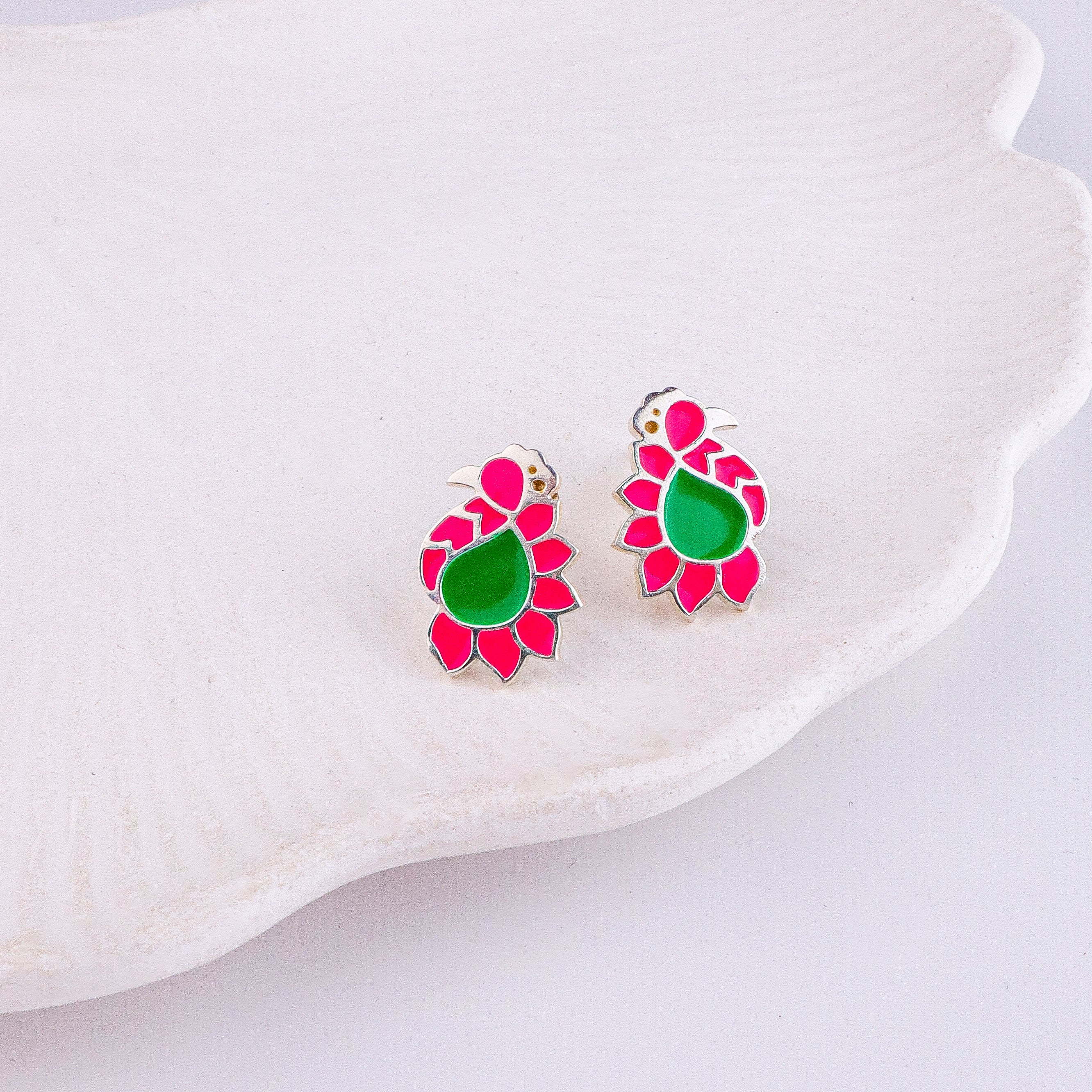 Enamel Peacock Earrings | 92.5 Silver