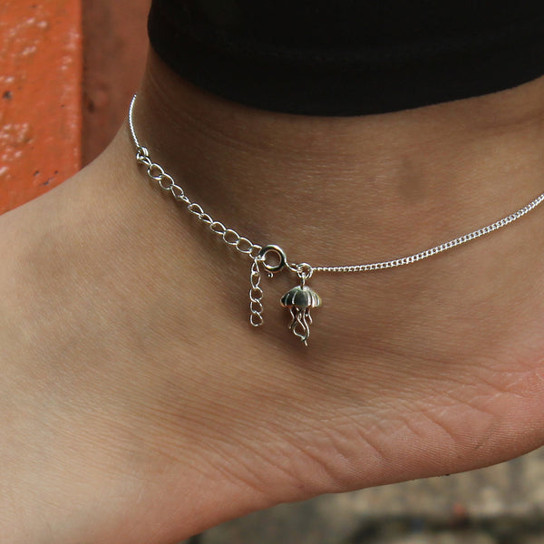 Delicate silver jellyfish charm anklet for women