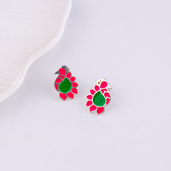 Enamel Peacock Earrings | 92.5 Silver