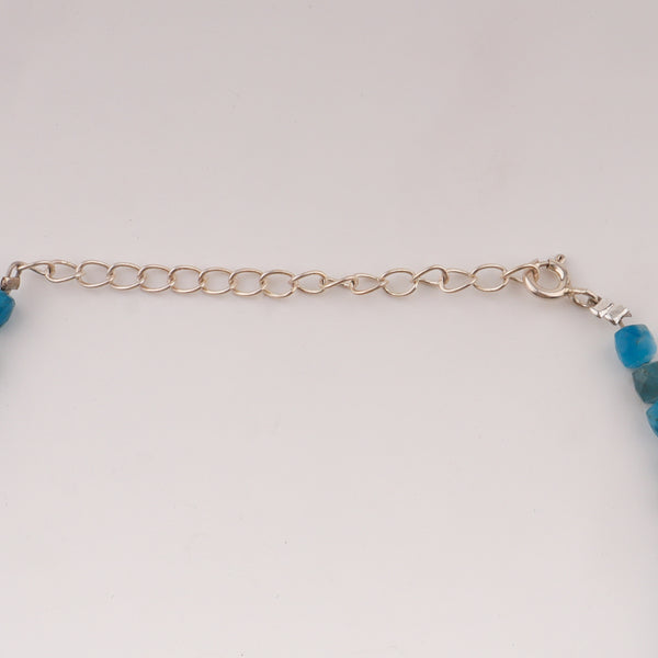 Silver anklet with blue apatite stones