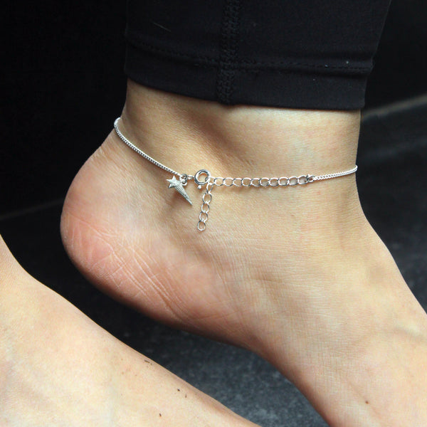 Delicate silver shooting star charm anklet for women