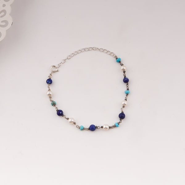 Silver Ganthan Bracelet-Pearls Stones