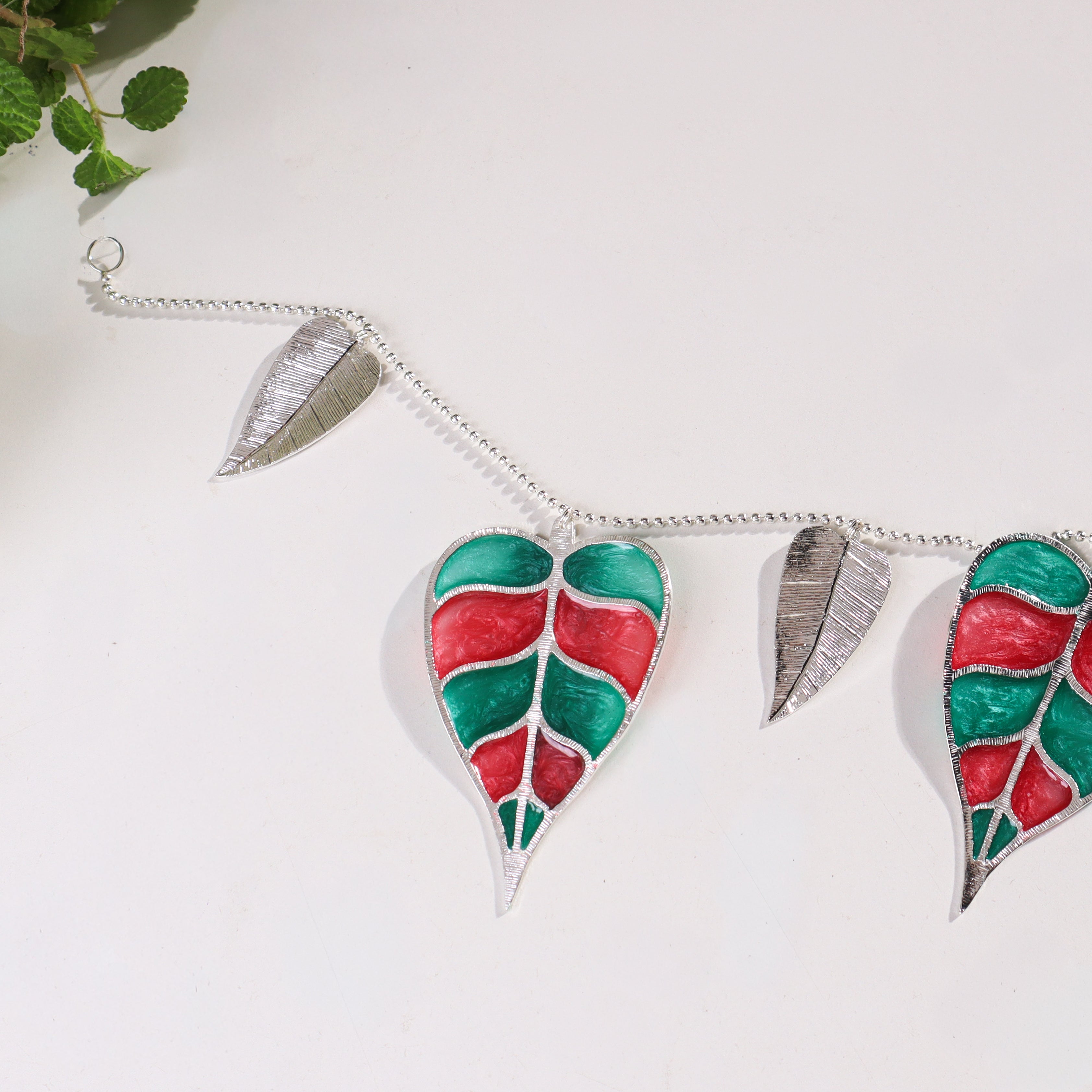 Silver Plated Toran (Red and Green Enamel)