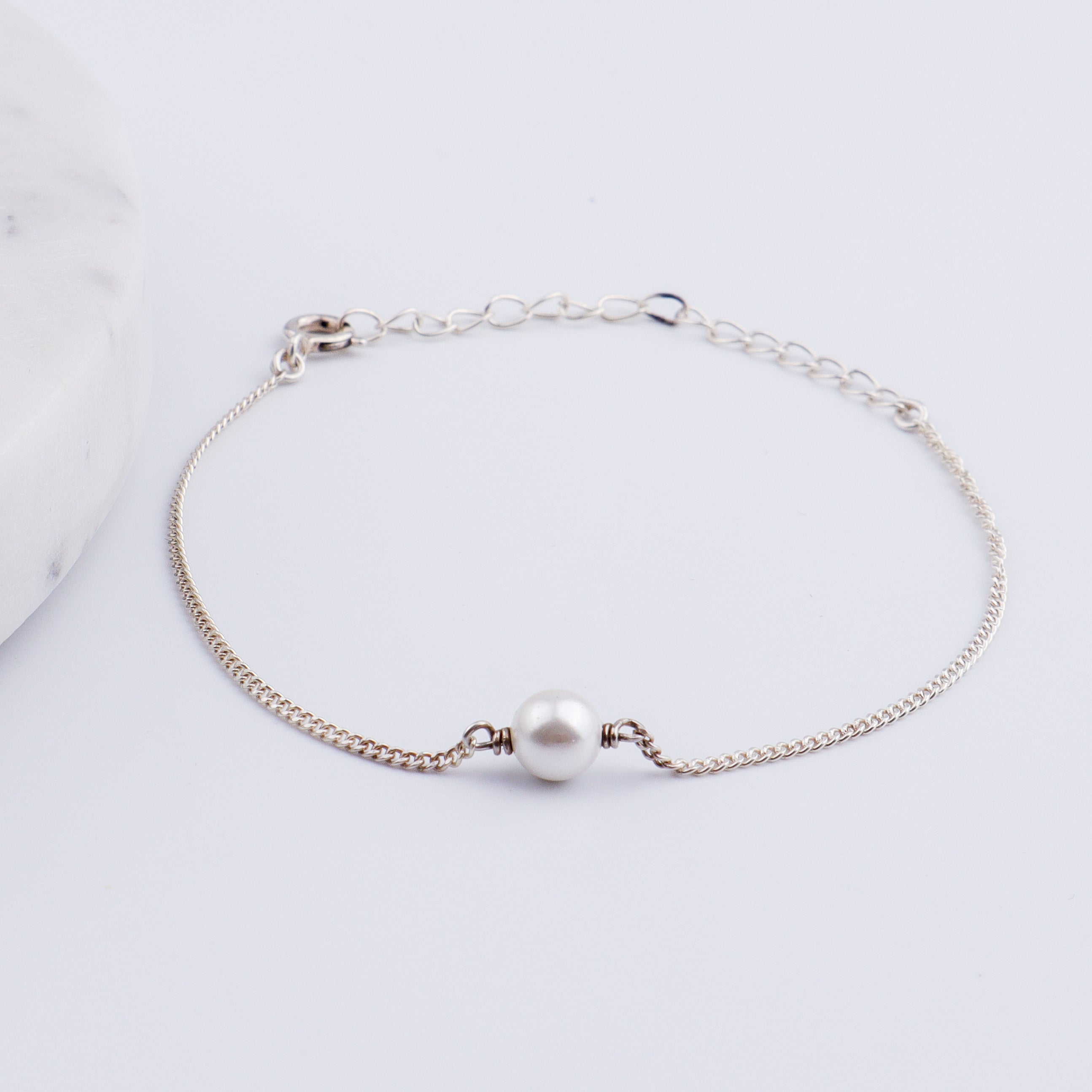 Silver Chain Single Pearl Bracelet