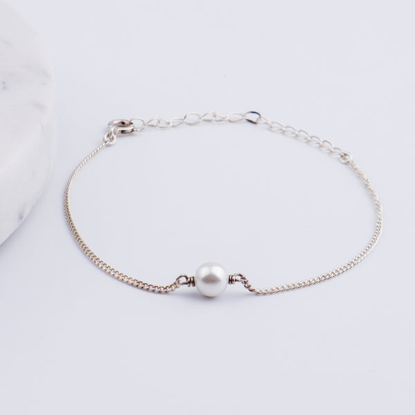 Silver Chain Single Pearl Bracelet