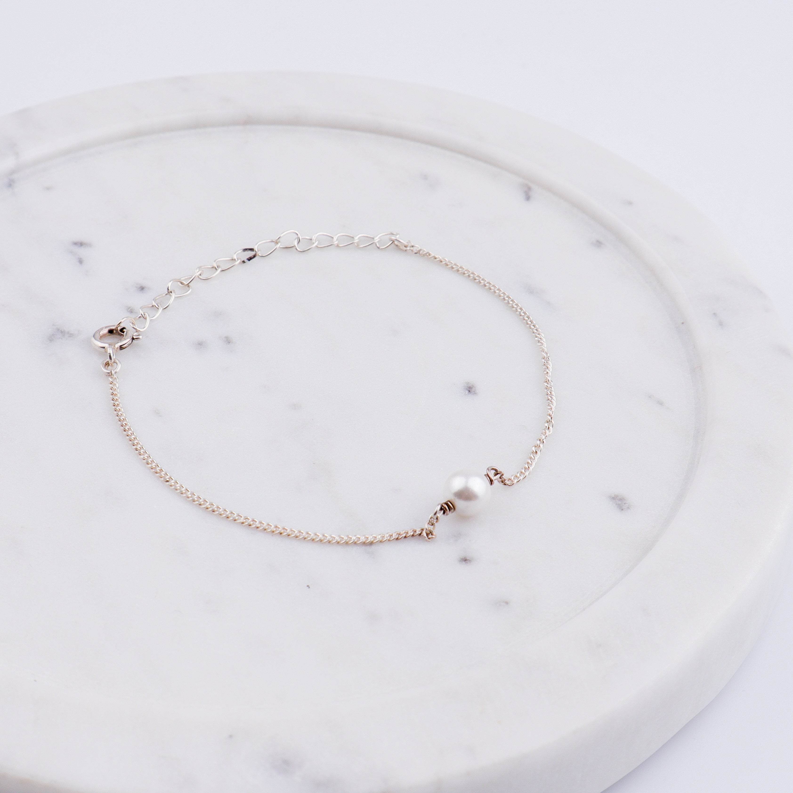 Silver Chain Single Pearl Bracelet
