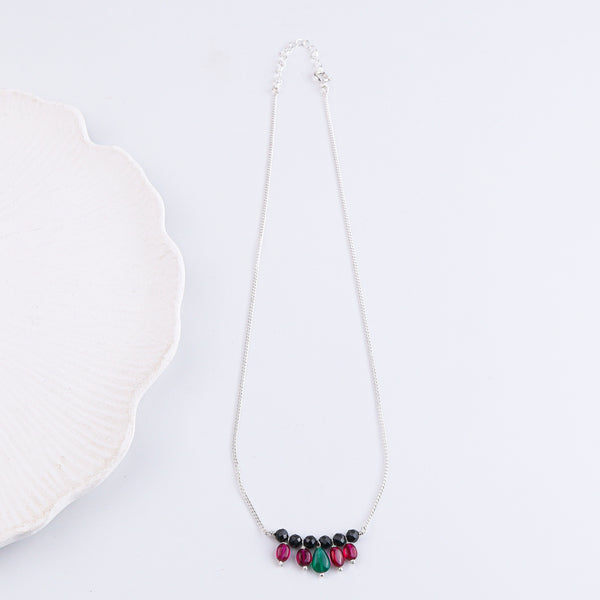 Rubies, Green Onyx & Black Spinel Silver Chain Mangalsutra (Project Handmade)