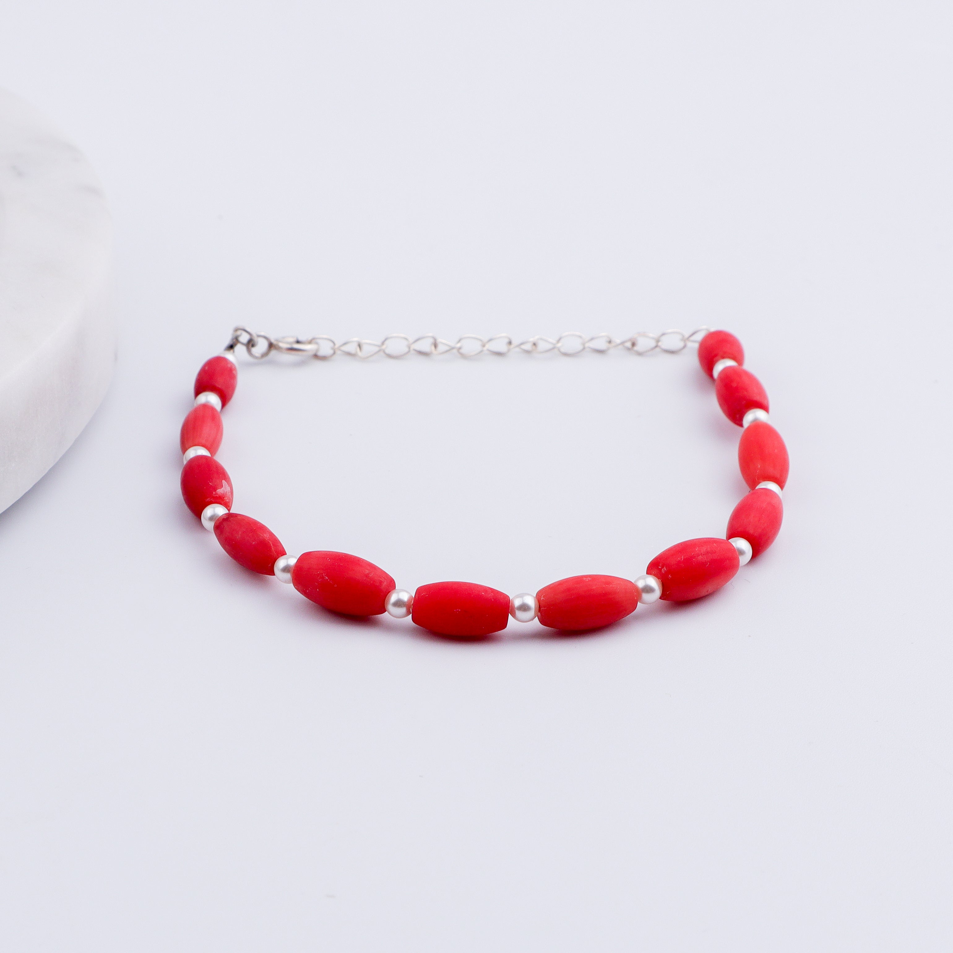 Silver Coral Bracelet with Pearls