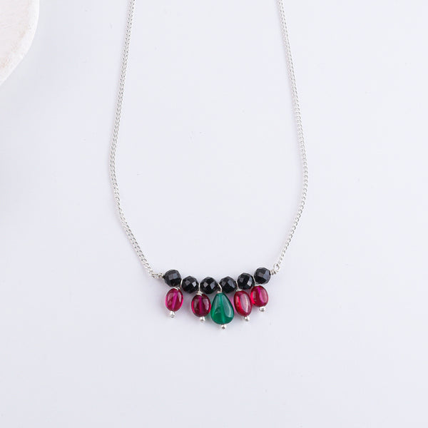 Rubies, Green Onyx & Black Spinel Silver Chain Mangalsutra (Project Handmade)