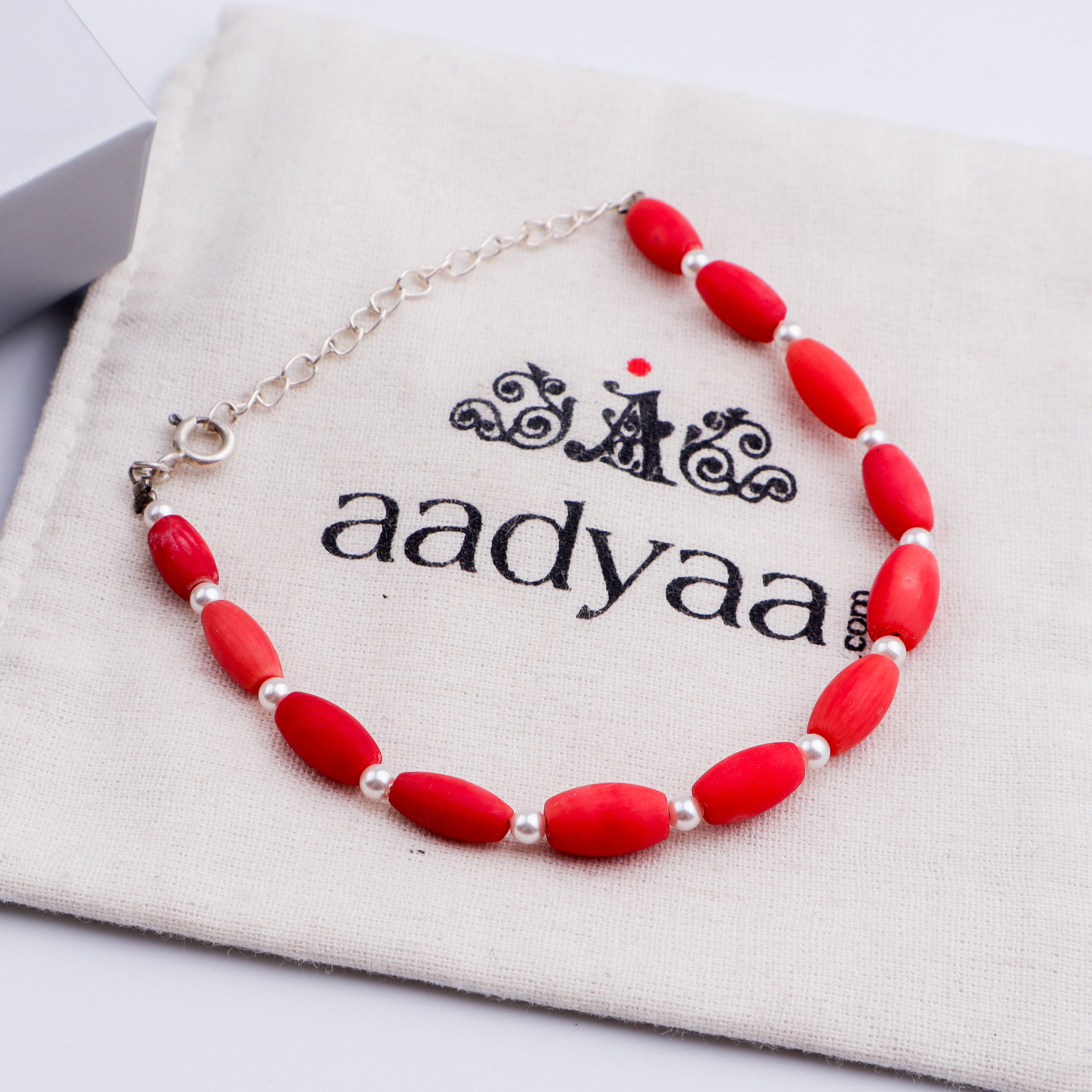 Silver Coral Bracelet with Pearls