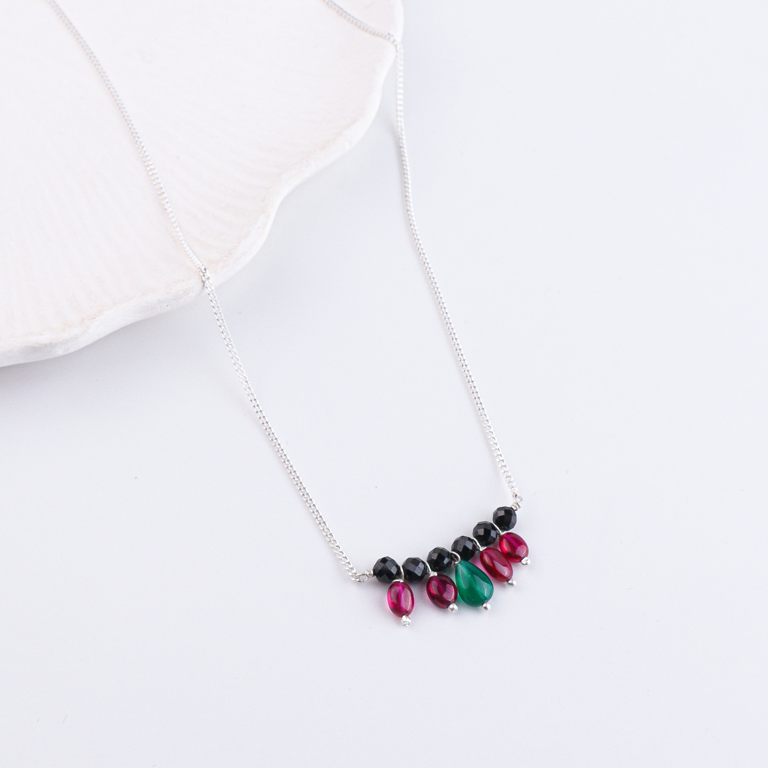 Rubies, Green Onyx & Black Spinel Silver Chain Mangalsutra (Project Handmade)
