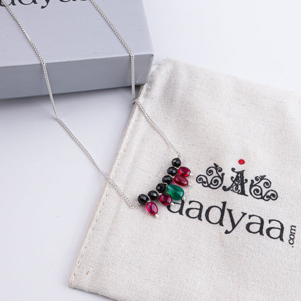 Rubies, Green Onyx & Black Spinel Silver Chain Mangalsutra (Project Handmade)