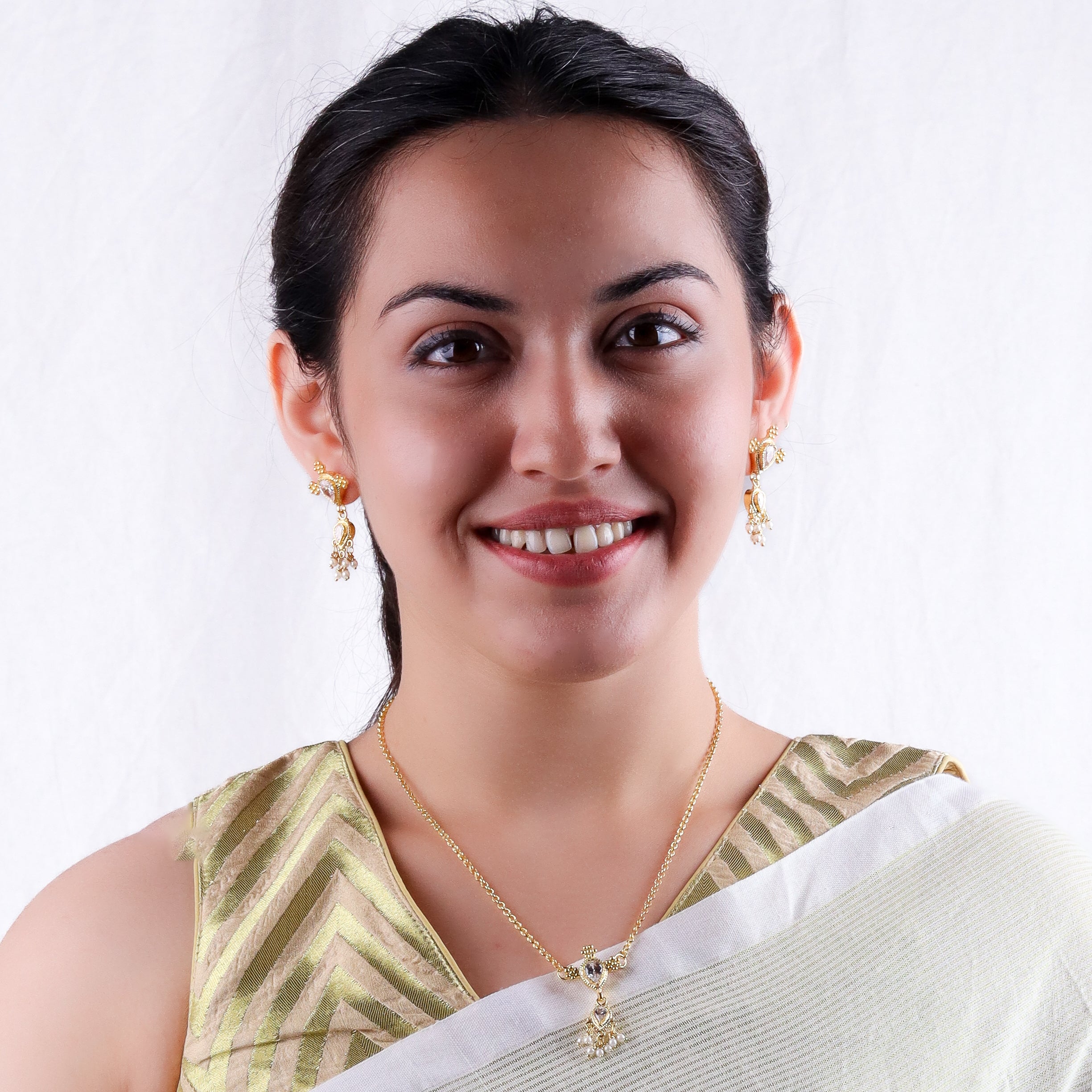 Silver Cz kudi tanmani set with pearls | 92.5 Silver | 22K Gold Plated