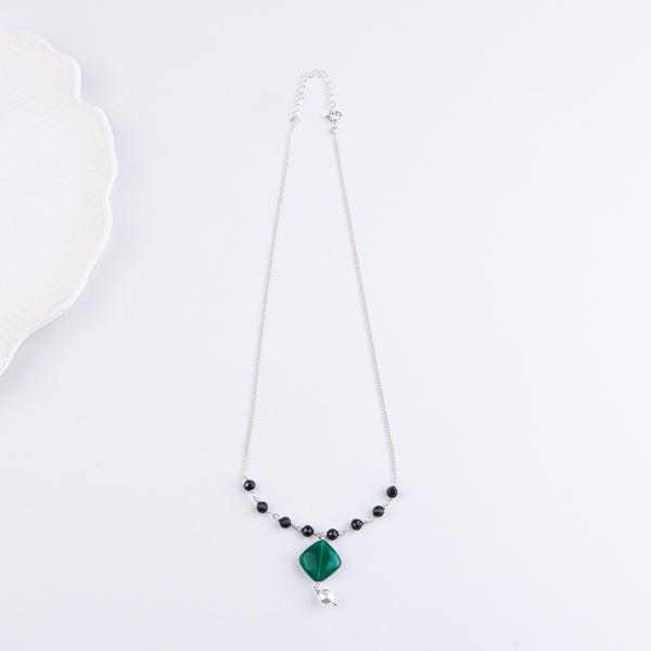 Green Onyx, Black Spinel & Pearl Silver Chain Mangalsutra (Project Handmade)