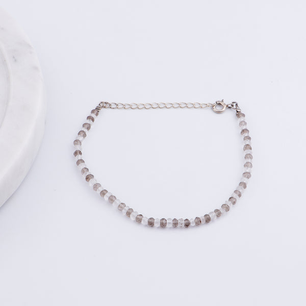 Smokey Quartz and Crystals Silver Bracelet