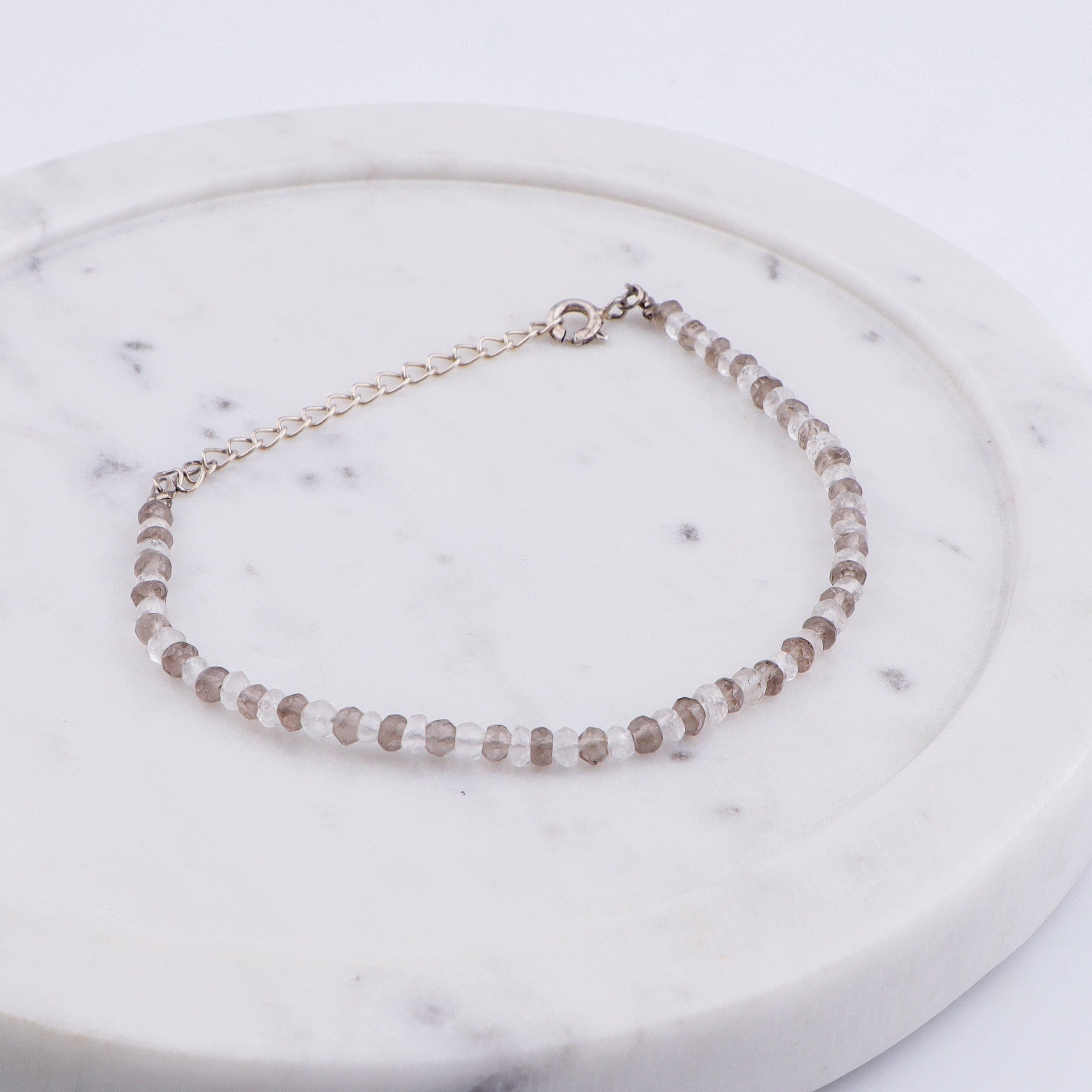 Smokey Quartz and Crystals Silver Bracelet