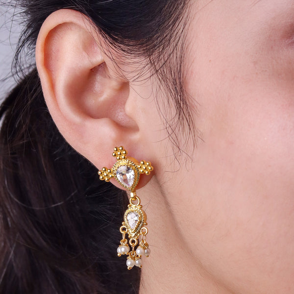 Silver Cz kudi Tanmani set with pearls (5 Leaf) | 92.5 Silver | 22K Gold Plated