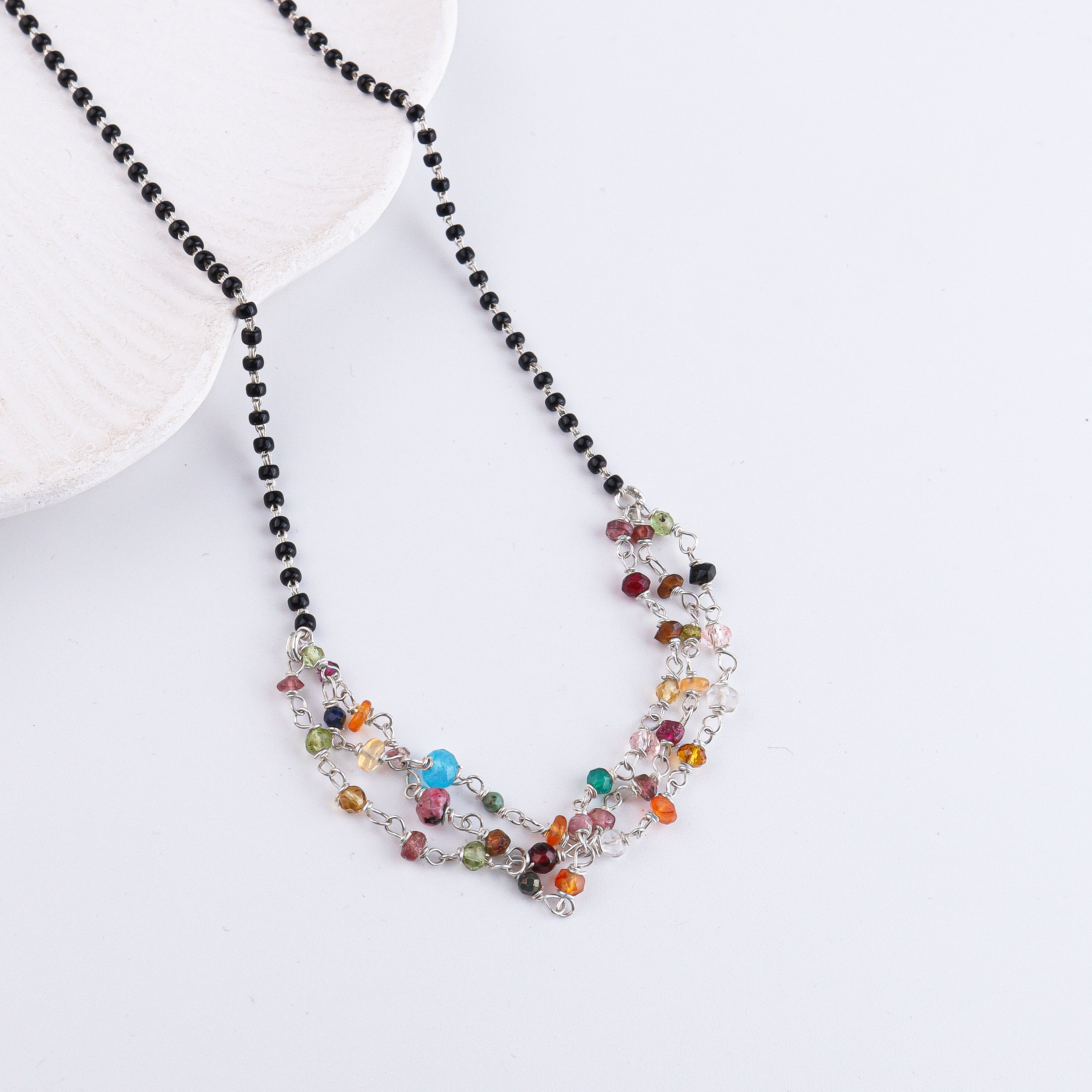 Multicolor Ganthan Silver Mangalsutra (Project Handmade)