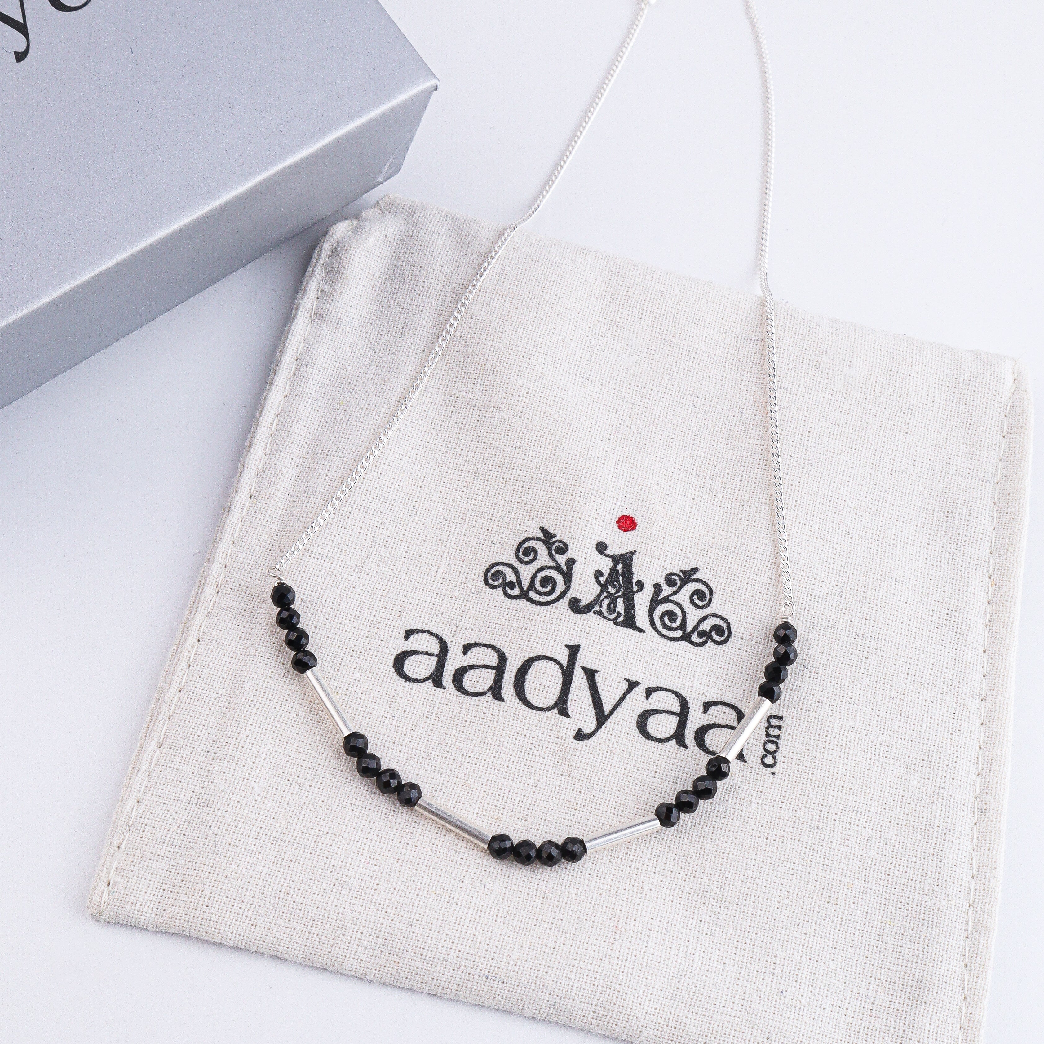 Black Spinel & Pipe Silver Chain Mangalsutra (Project Handmade)