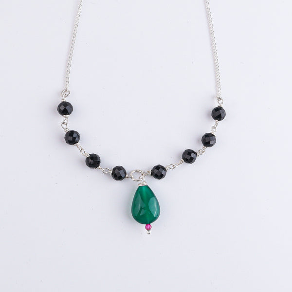 Rubies, Green Onyx & Black Spinel Silver Chain Mangalsutra (Project Handmade)