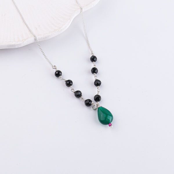 Rubies, Green Onyx & Black Spinel Silver Chain Mangalsutra (Project Handmade)