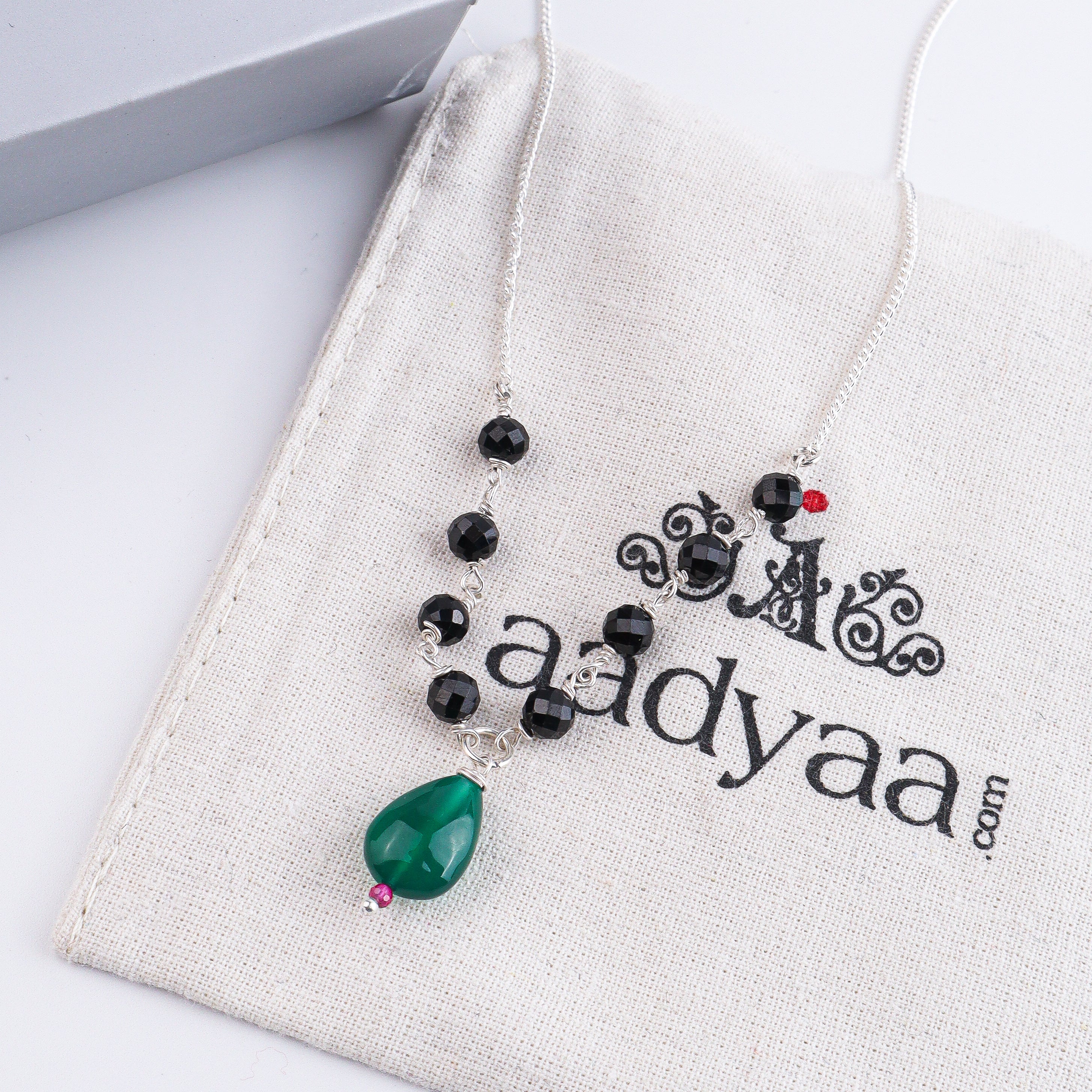 Rubies, Green Onyx & Black Spinel Silver Chain Mangalsutra (Project Handmade)