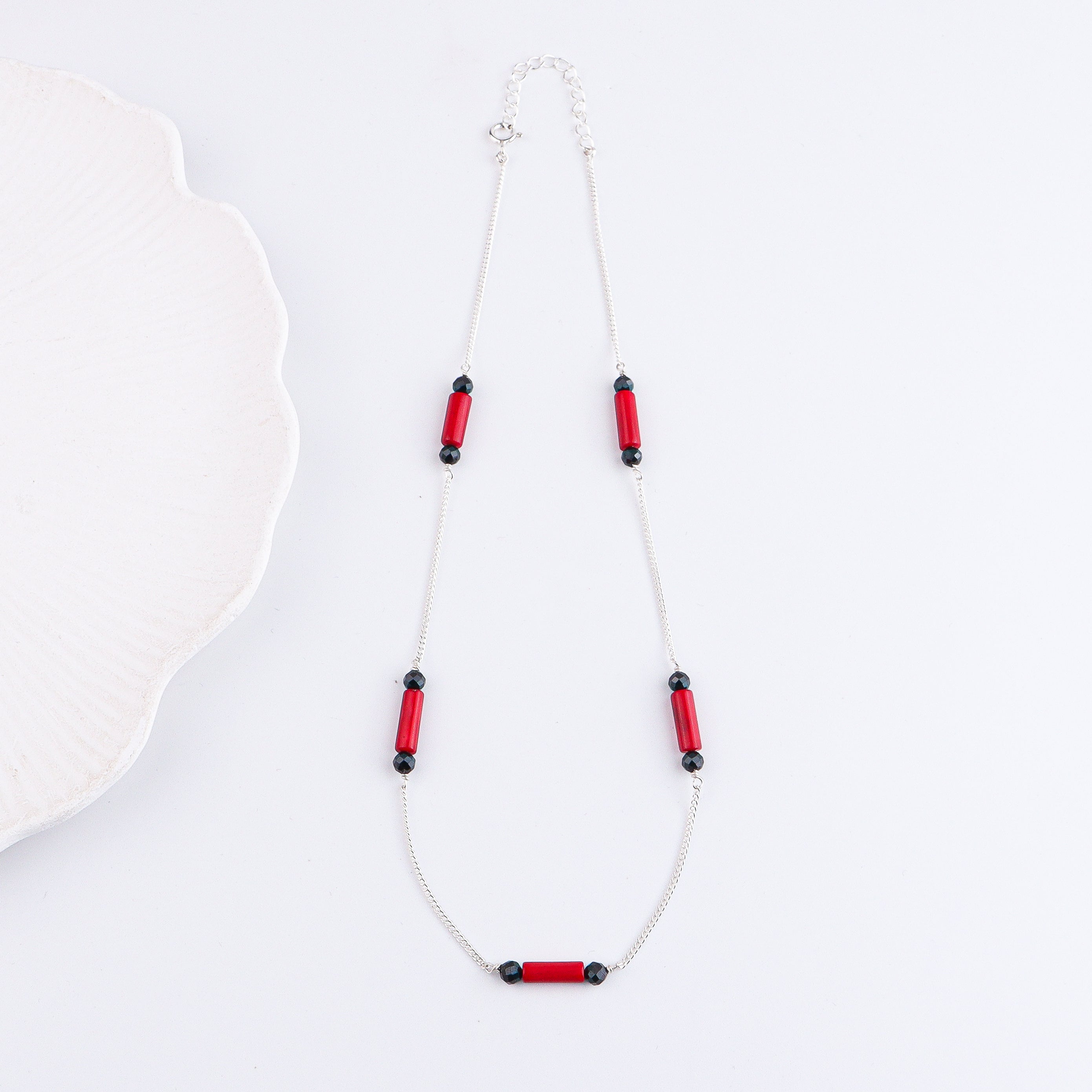 Coral & Black Spinel Silver Chain Mangalsutra (Project Handmade)