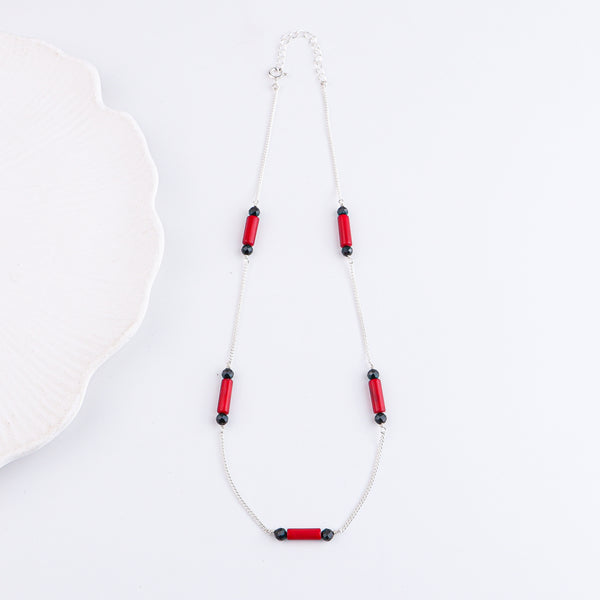 Coral & Black Spinel Silver Chain Mangalsutra (Project Handmade)