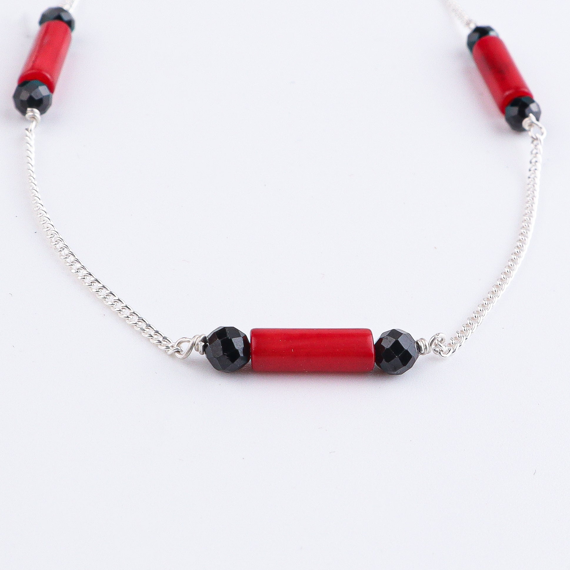 Coral & Black Spinel Silver Chain Mangalsutra (Project Handmade)
