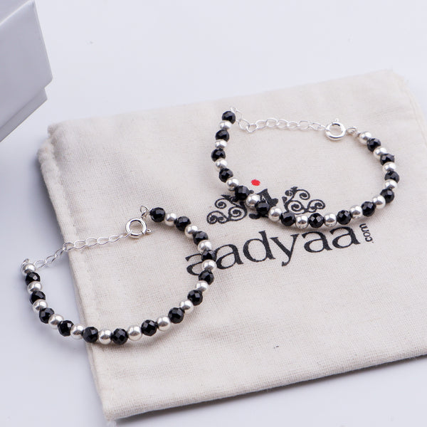 Baby Bracelet with Silver Beads and Black Spinal