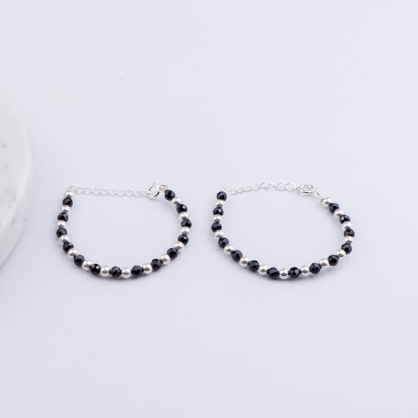 Baby Bracelet with Silver Beads and Black Spinal