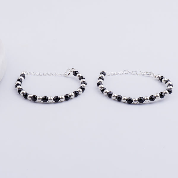 Baby Bracelet with Silver Beads and Black Spinal