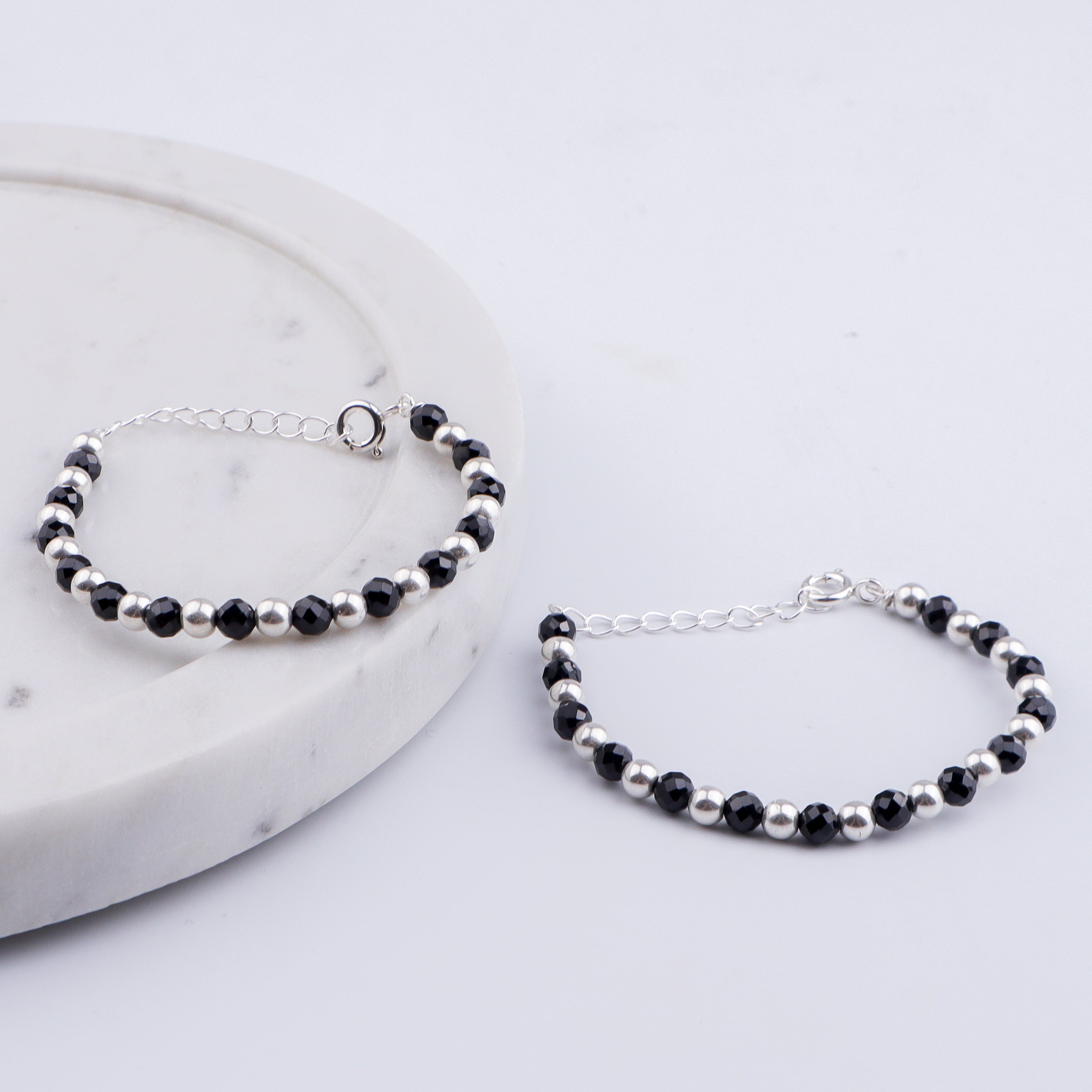 Baby Bracelet with Silver Beads and Black Spinal